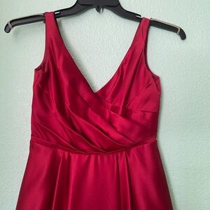 David's Bridal Red A-line V-neck Prom Dress
